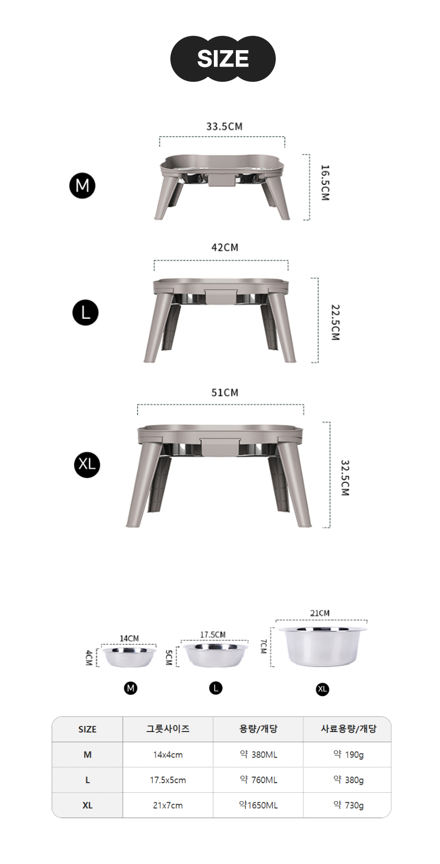 [NEW신상][무료배송] 개과천선 더블에스 높이조절 식기 2구 (M/L/XL) 7번째
