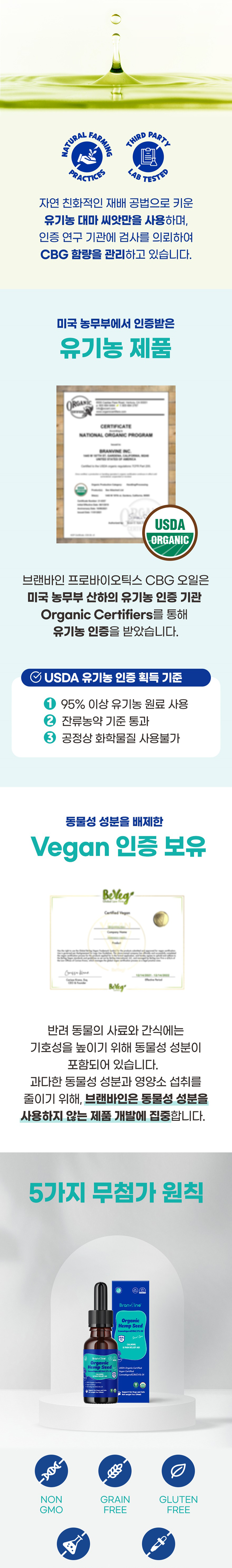[무료배송] 브랜바인 독 칸나비게롤 햄프씨드 오일 천연진통제 30ml CBG 5% 함유 7번째
