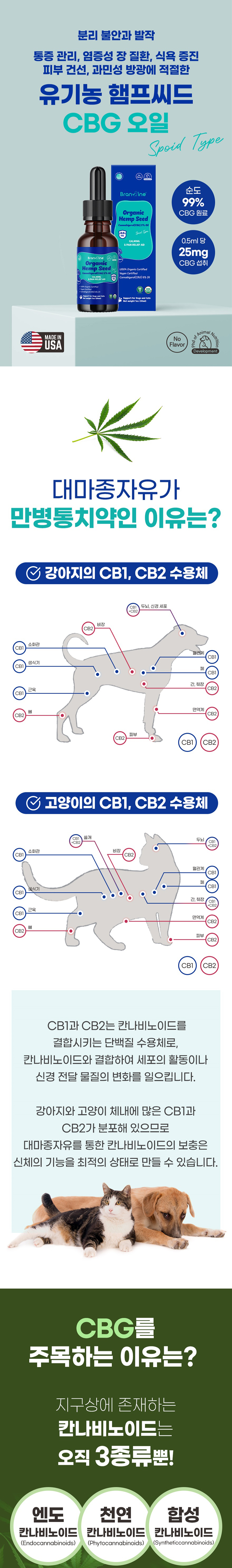 [무료배송] 브랜바인 독 칸나비게롤 햄프씨드 오일 천연진통제 30ml CBG 5% 함유 3번째