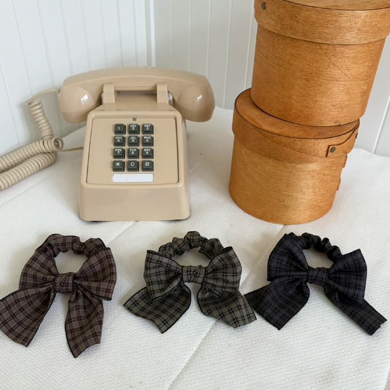 [NEW신상][무료배송] 해피댕댕 체크리본 3종 (챠콜,카키,브라운) 5번째