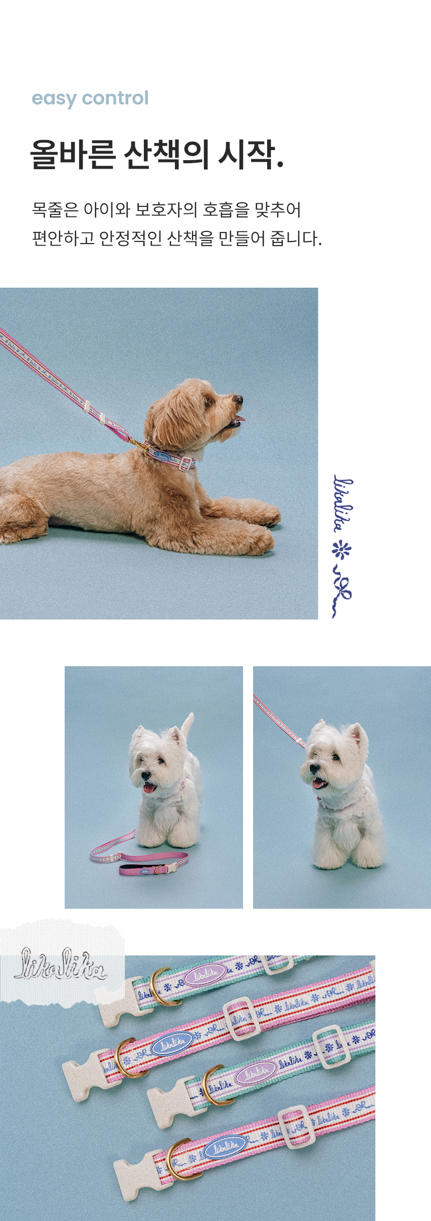 [무료배송] 리카리카 플레어 목줄 핑크/민트 M-L 3번째