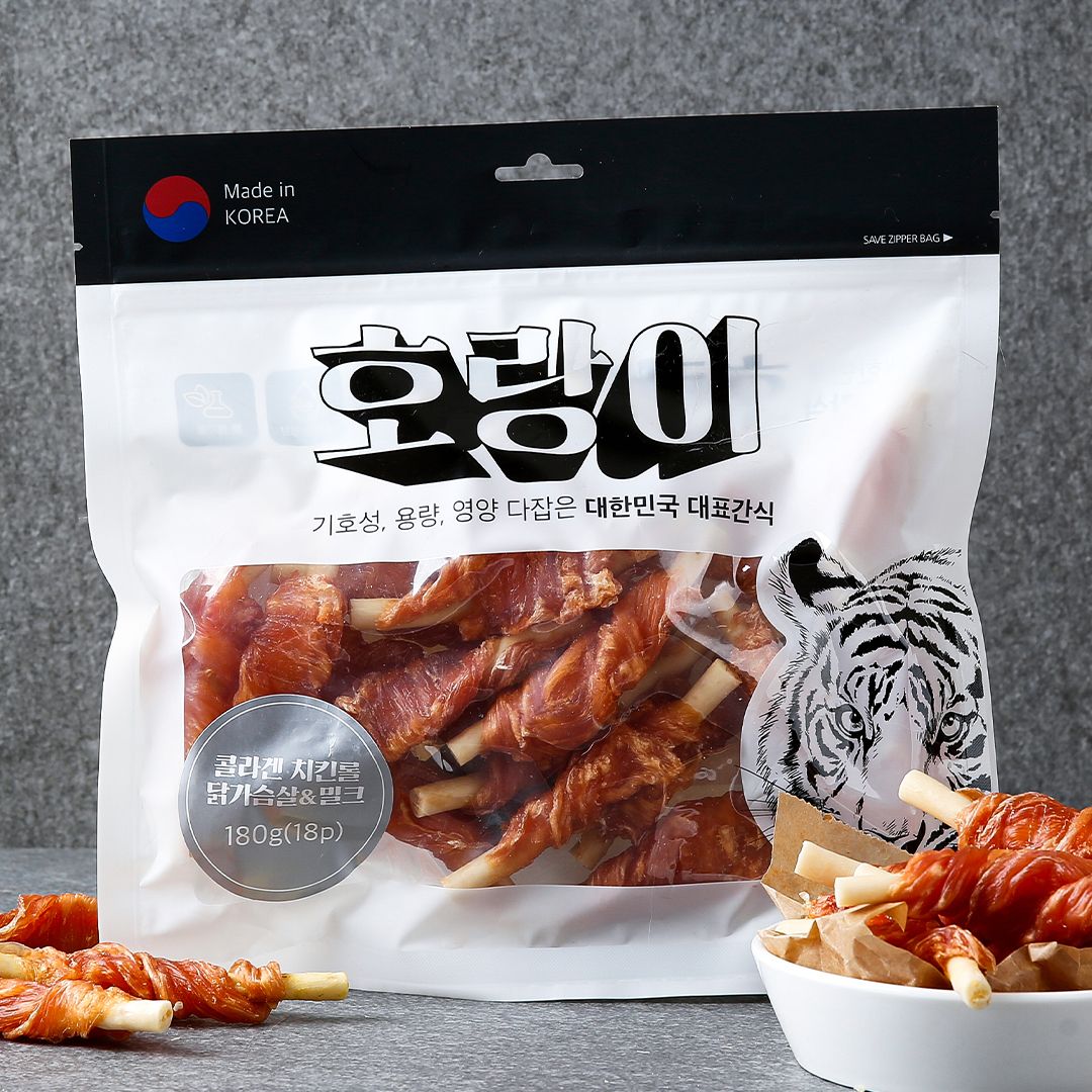 [꽉찬펫프]호랑이 독 콜라겐 치킨롤 닭가슴살&밀크 180g  0번