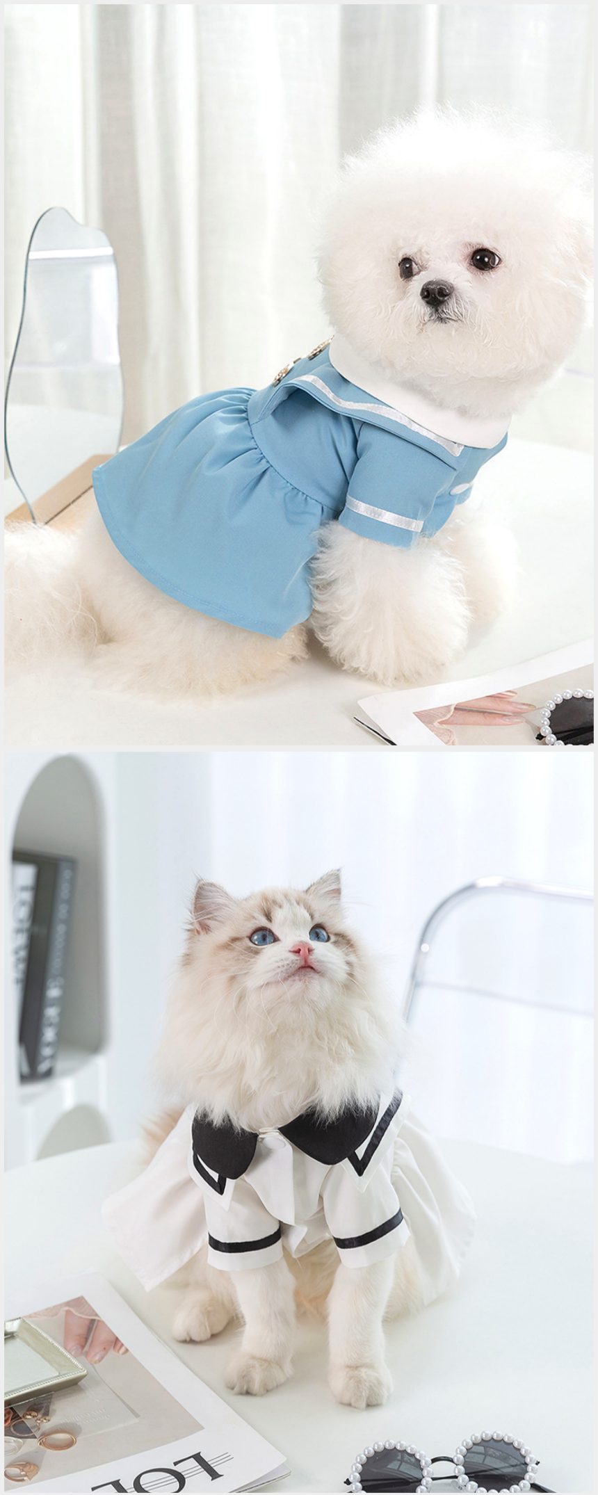 [무료배송] 알뜰펫 투톤 블라우스 블루/블랙 XS-2XL 6번째
