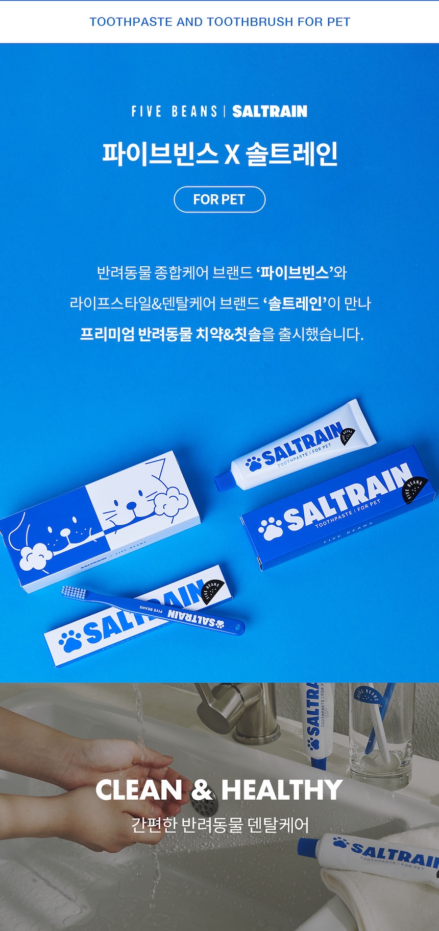 [NEW신상][무료배송] 파이브빈스x솔트레인 펫 덴탈키트 (칫솔+치약) 1번째
