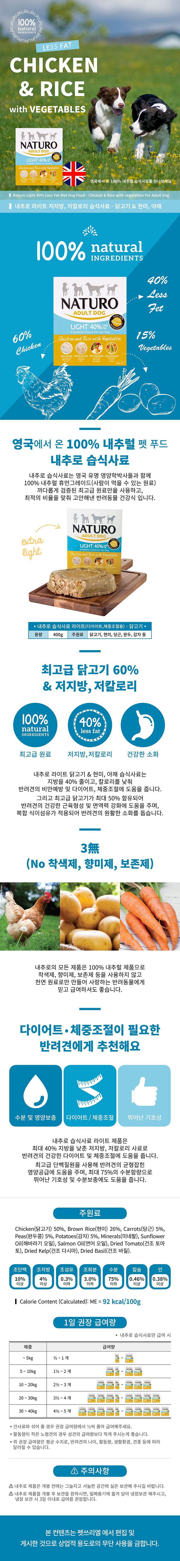내추로 독 습식사료 라이트 치킨&현미야채 어덜트 400g 1번째