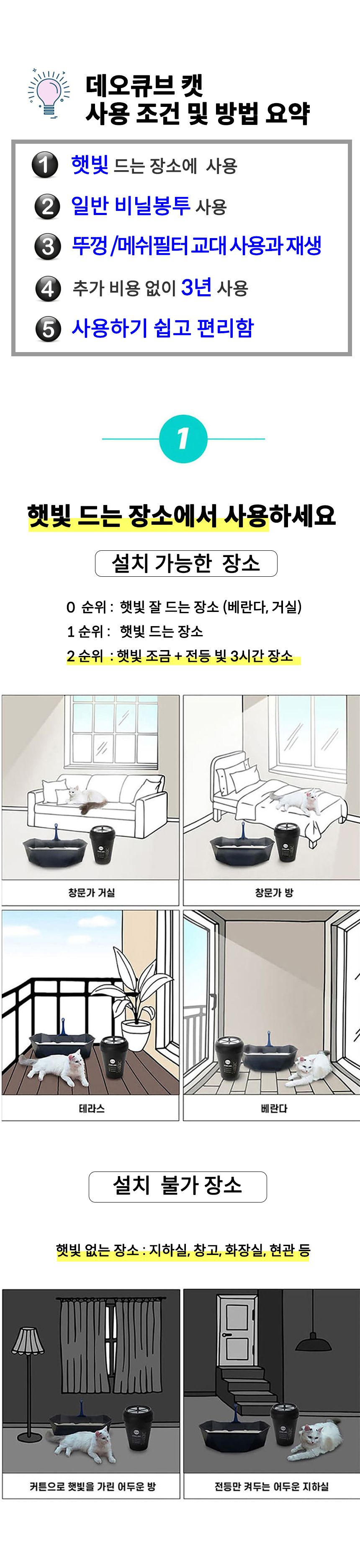 [무료배송] 데오큐브캣 특허 냄새NO 소모품NO 배변처리통 블랙/민트그레이 7번째