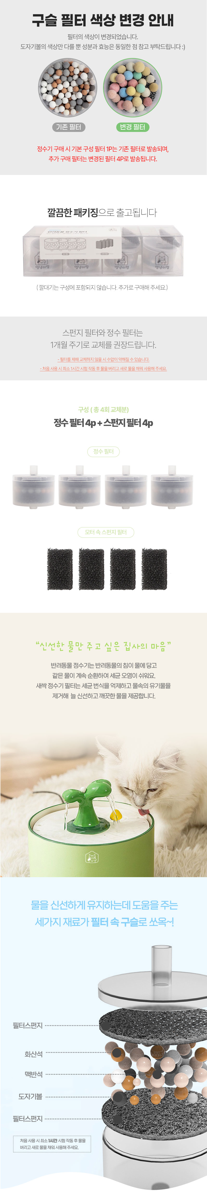 [무료배송] 멍냥이랑 새싹 선인장 플라워 세라믹 정수기 필터 4p 1번째