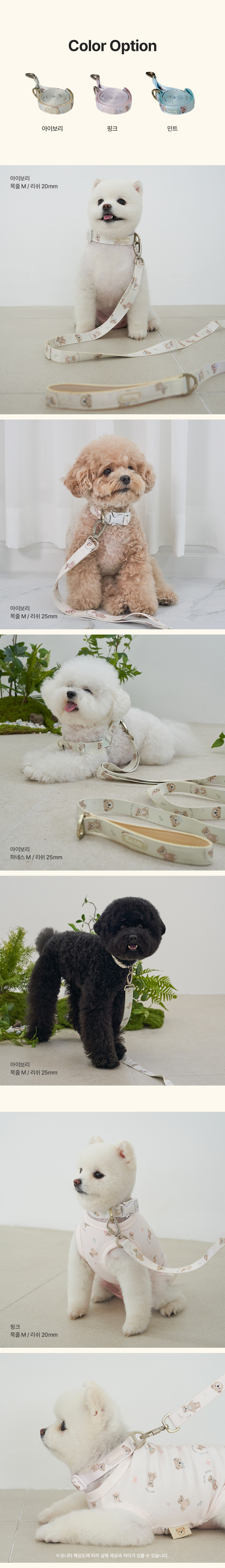 [NEW신상][무료배송] 베일리펫 강아지 산책 초경량 웨빙 테디 워키 리드줄 20mm/25mm (민트/핑크/아이보리) 5번째