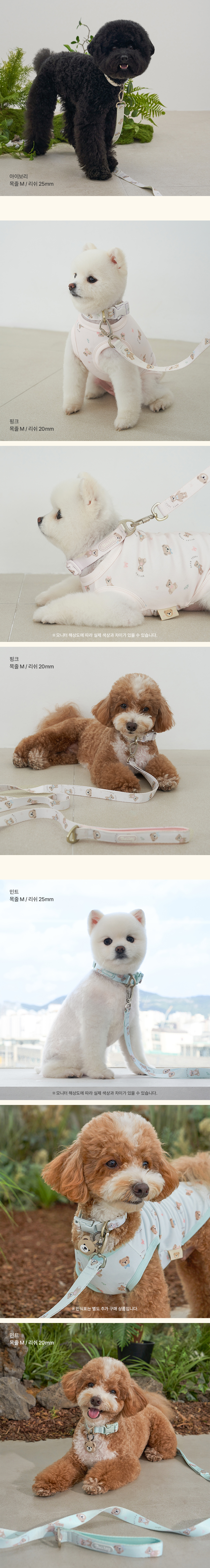 [NEW신상][무료배송] 베일리펫 강아지 산책 초경량 웨빙 테디 워키 리드줄 20mm/25mm (민트/핑크/아이보리) 5번째