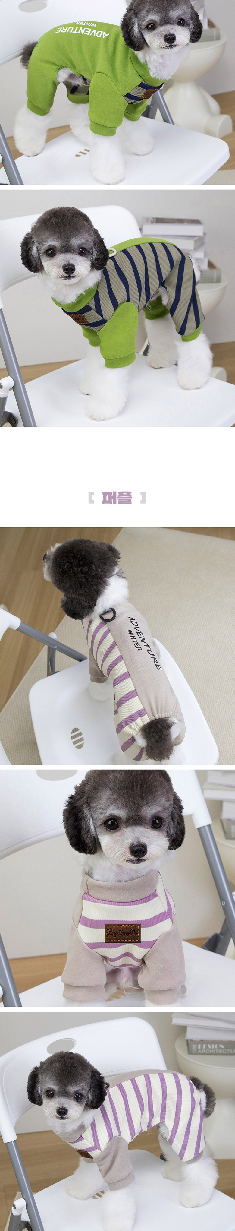 [무료배송] 딩동펫 반려동물 배색 스트라이프 올인원 하네스 그린/퍼플/핑크 S-2XL 3번째