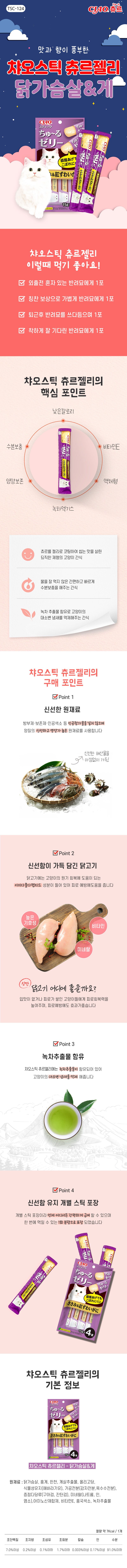 이나바 캣 챠오 츄르 스틱  닭가슴살&게 15g*4p  1번째