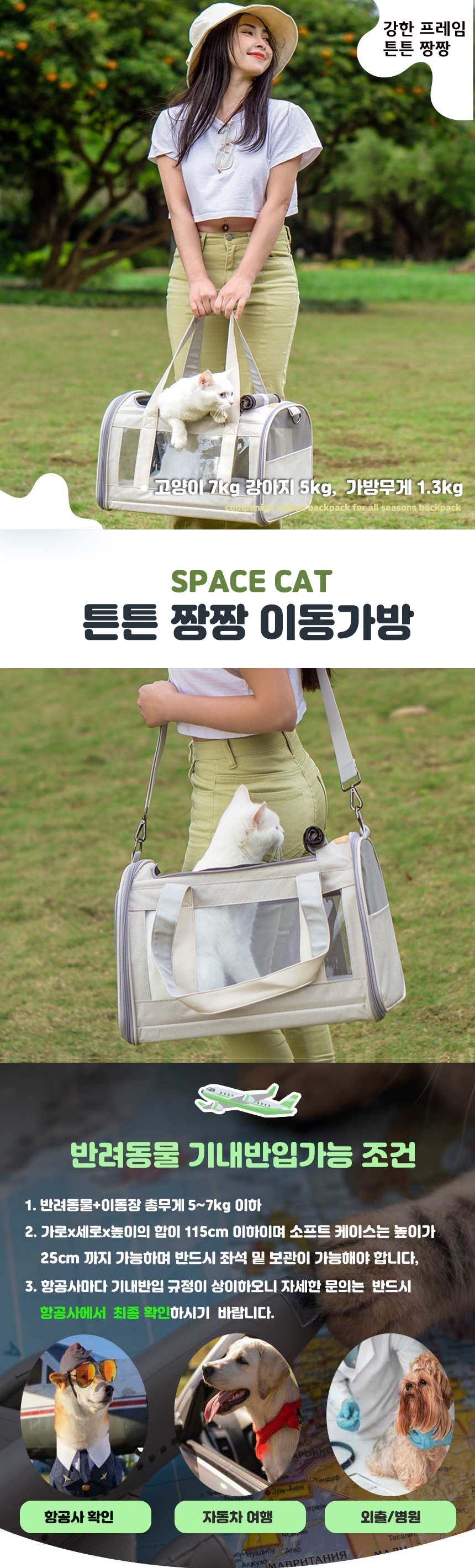 [무료배송] 스페이스캣 튼튼 짱짱 기내용 이동가방 1번째