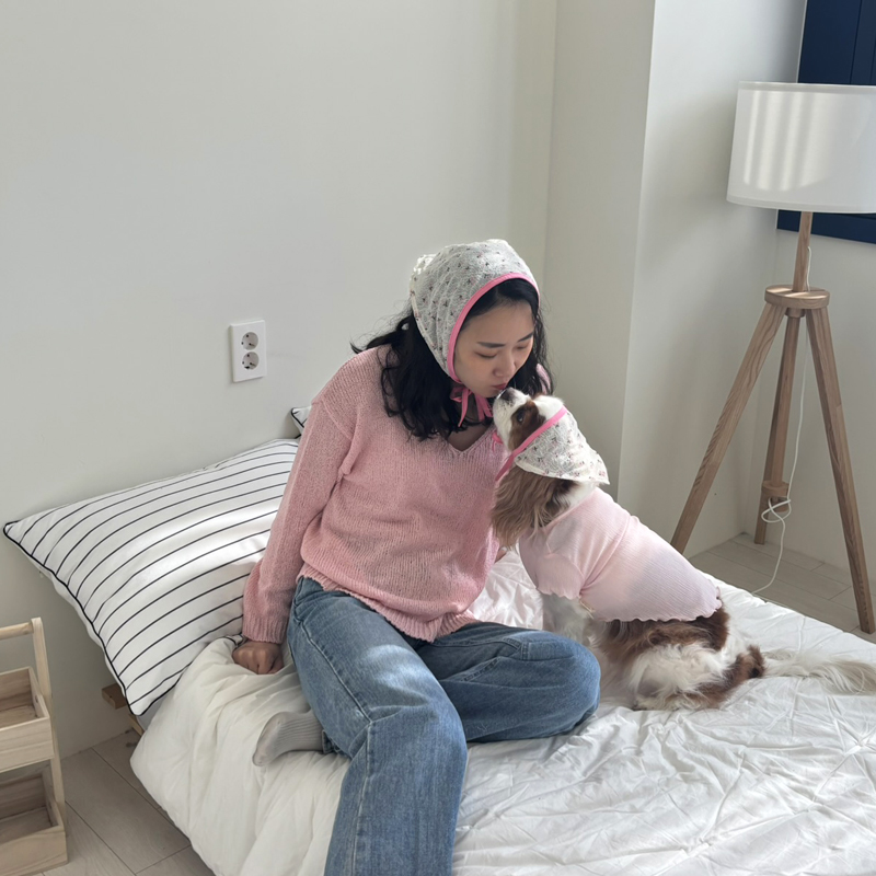 [무료배송] 해피댕댕 플라워헤어커치프 2종 (핑크/옐로우) S-L/견주용 5번째