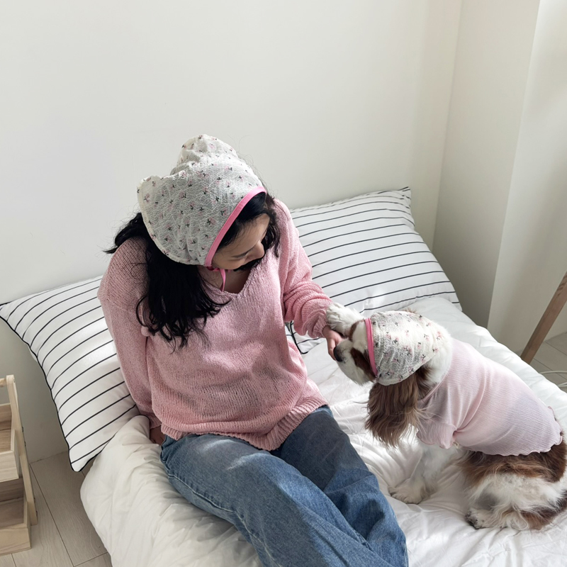 [무료배송] 해피댕댕 플라워헤어커치프 2종 (핑크/옐로우) S-L/견주용 6번째