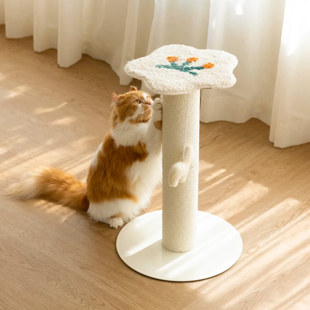 [무료배송] 피도테일 플라워 페이퍼 로프 수직 스크래쳐 화이트/페일베이지