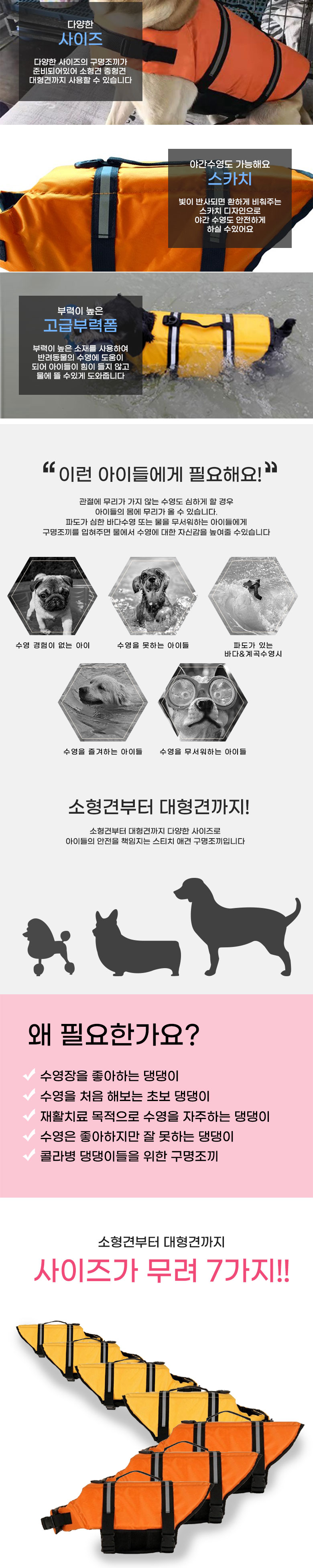 [무료배송] 딩동펫 강아지 스티치 구명조끼 오렌지/옐로우/방울블루/방울핑크 XXS-XXL 2번째