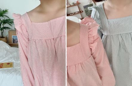 [무료배송] 찰리롤리 데일리 체크 잠옷 레이스 파자마 커플룩 베이지/민트/핑크 S-2XL 23번째