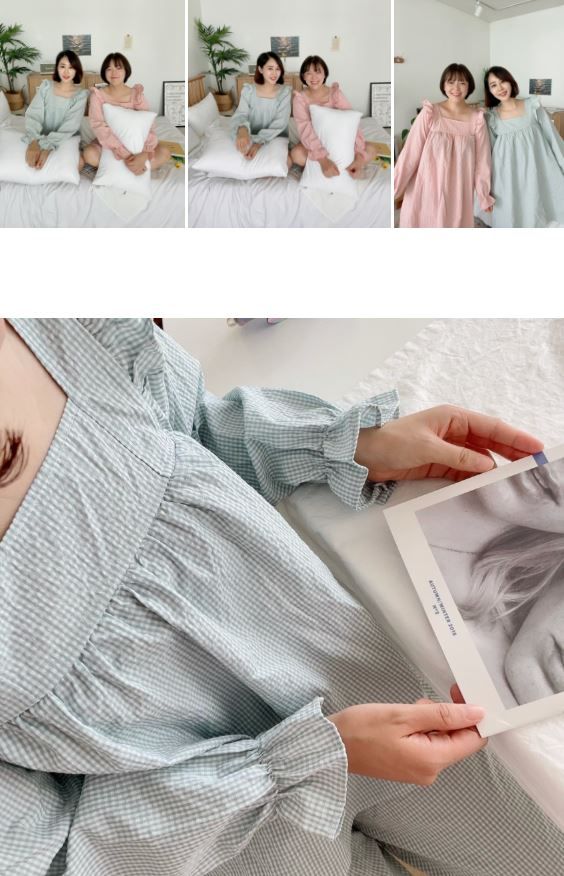 [무료배송] 찰리롤리 데일리 체크 잠옷 레이스 파자마 커플룩 베이지/민트/핑크 S-2XL 25번째