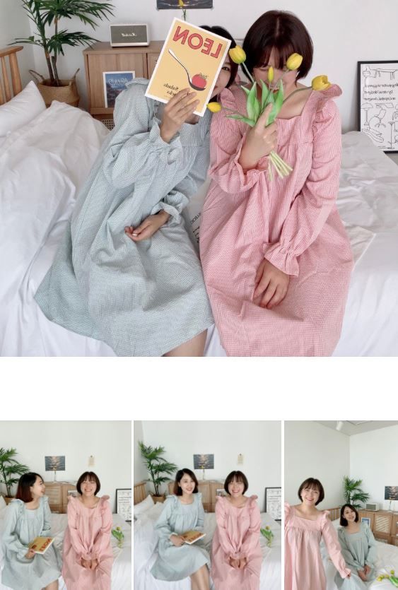 [무료배송] 찰리롤리 데일리 체크 잠옷 레이스 파자마 커플룩 베이지/민트/핑크 S-2XL 24번째