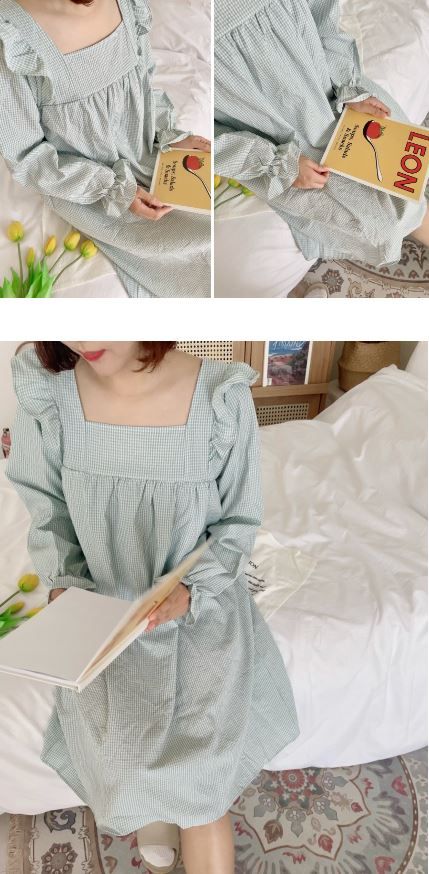 [무료배송] 찰리롤리 데일리 체크 잠옷 레이스 파자마 커플룩 베이지/민트/핑크 S-2XL 22번째