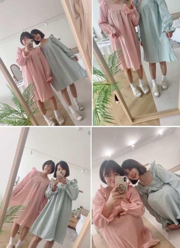 [무료배송] 찰리롤리 데일리 체크 잠옷 레이스 파자마 커플룩 베이지/민트/핑크 S-2XL 26번째
