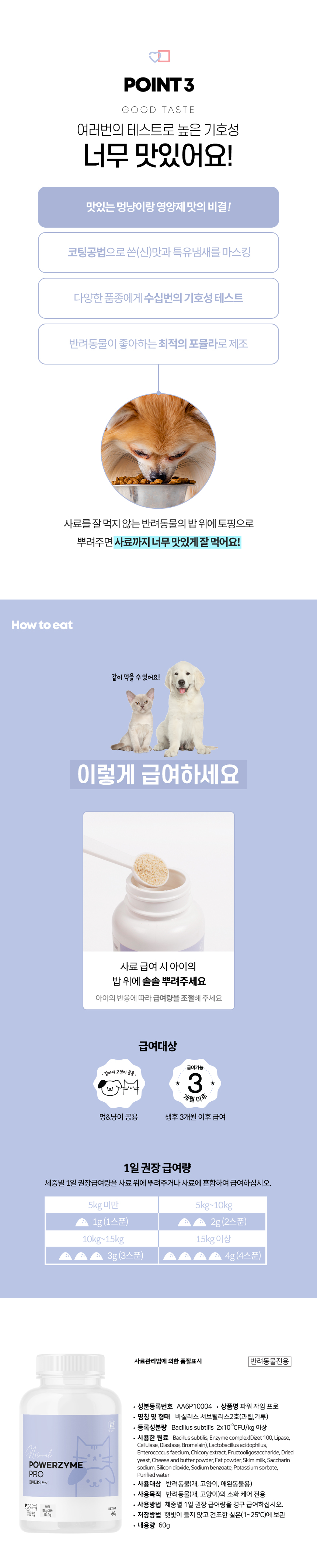 [무료배송] 멍냥이랑 파워자임프로 반려동물 소화 효소 영양제 60g 5번째