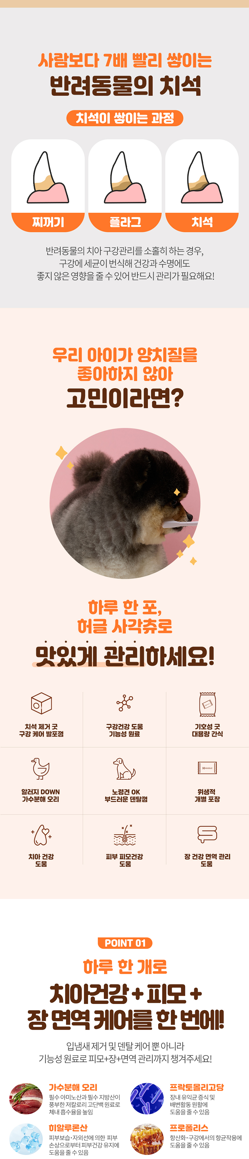 [NEW신상][무료배송] 허글 독 사각츄 데일리 덴탈껌 가수분해 오리 (30개입) 270g 2번째