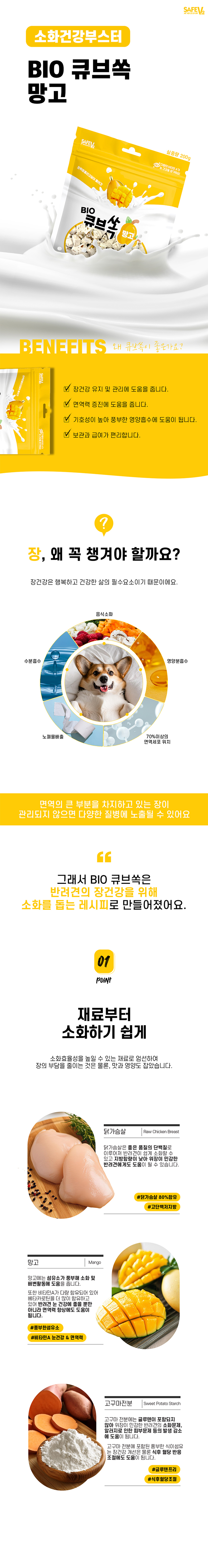 [NEW신상][무료배송] 세이프브이투 독 유산균 바이오 큐브쏙 망고 200g 1번째