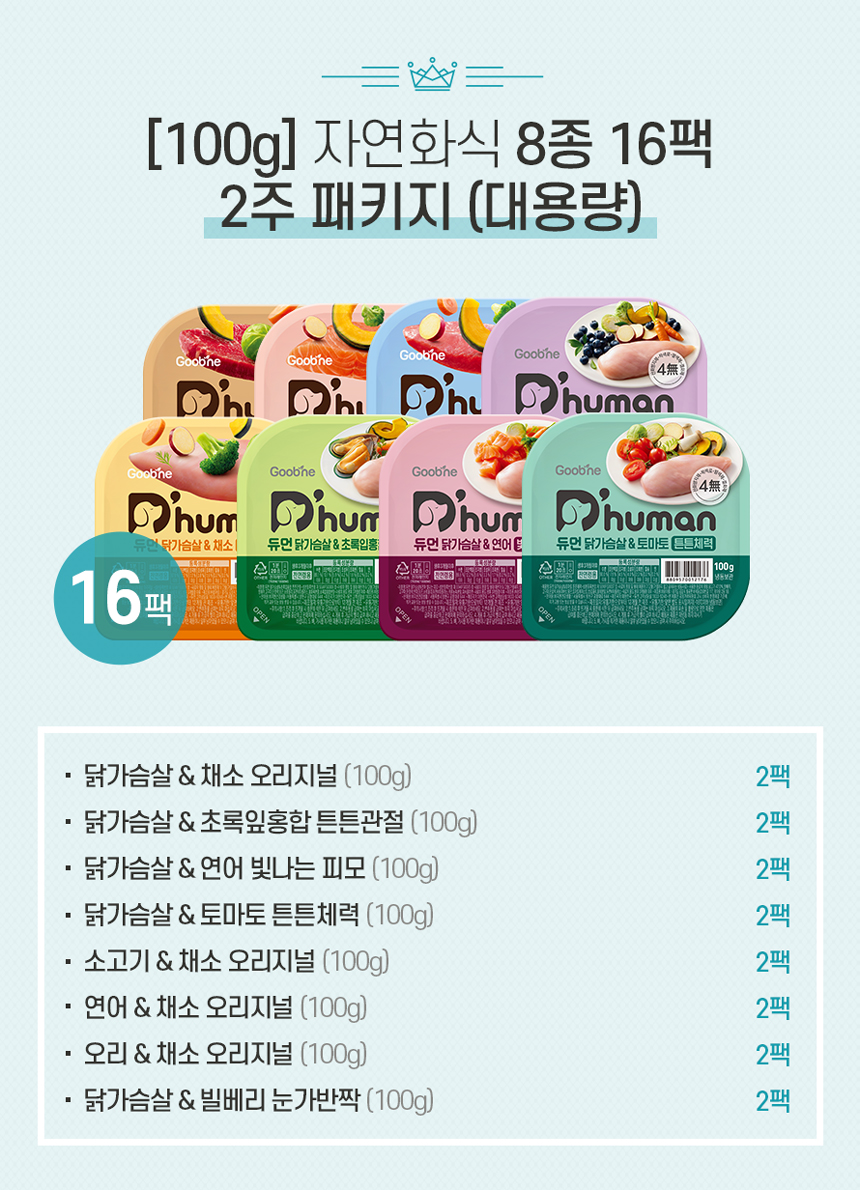 [무료배송][16개] 듀먼 독 자연화식 8종 2주 패키지 100g(대용량) 2번째