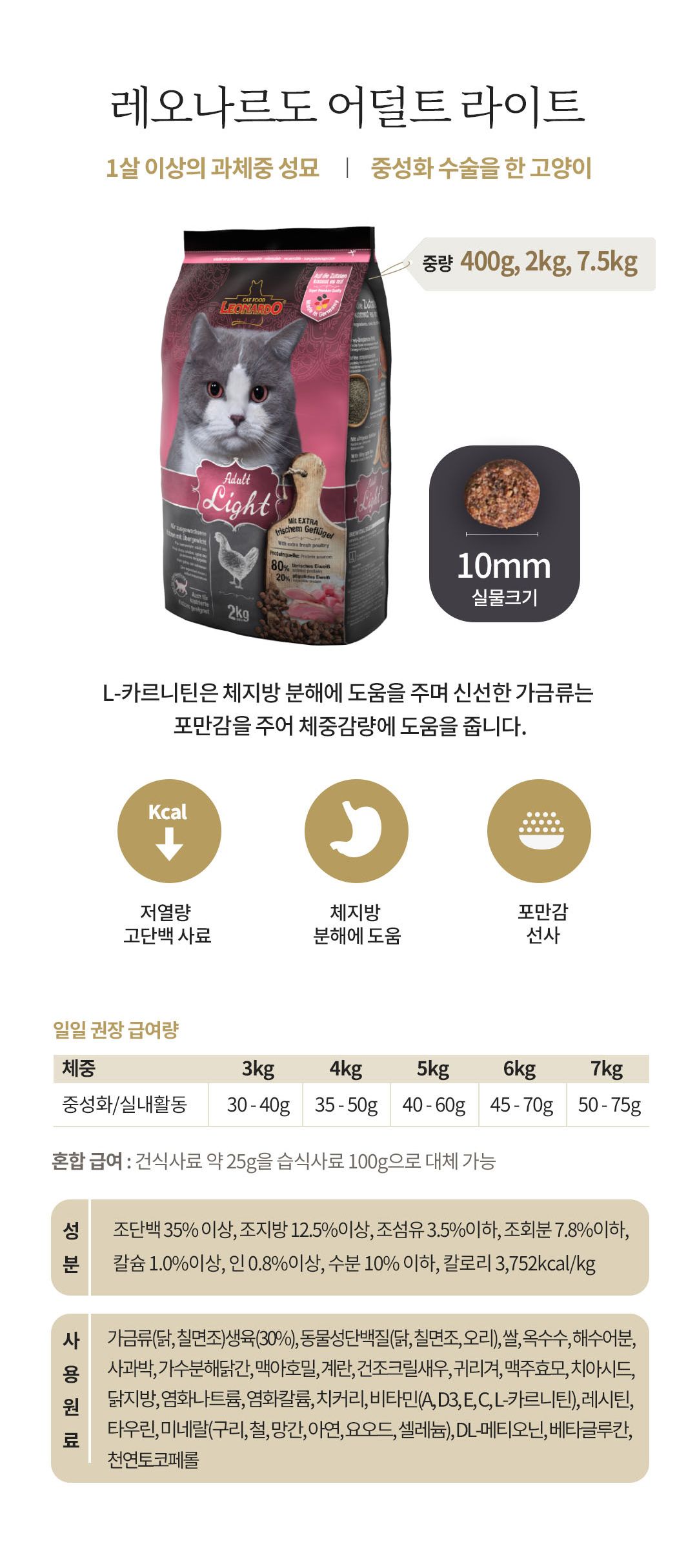 [사료샘플] 레오나르도 캣 라이트 어덜트 50g 2번째