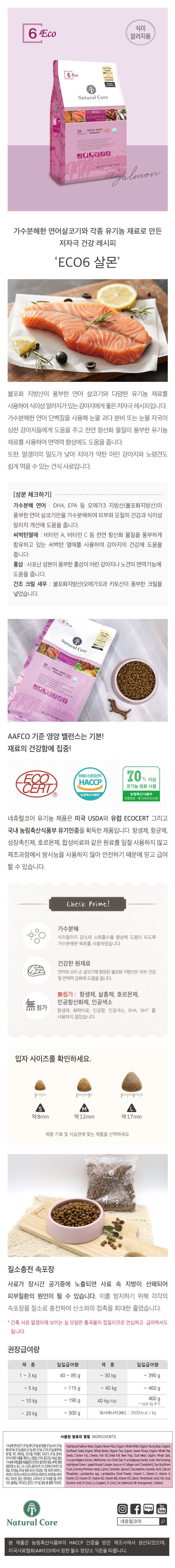 [유통기한임박, 26년3월26일] 네츄럴코어 독 에코6 센시티브솔루션 살몬 라지브리드 2kg 1번째