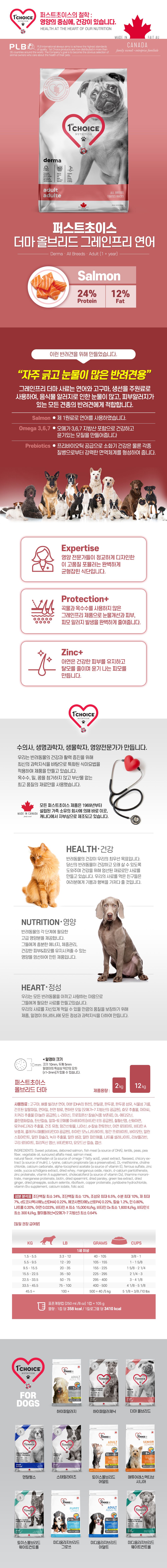 [유통기한임박, 26년5월22일] 퍼스트초이스 독 더마 올브리드 그레인프리 연어 12kg 1번째