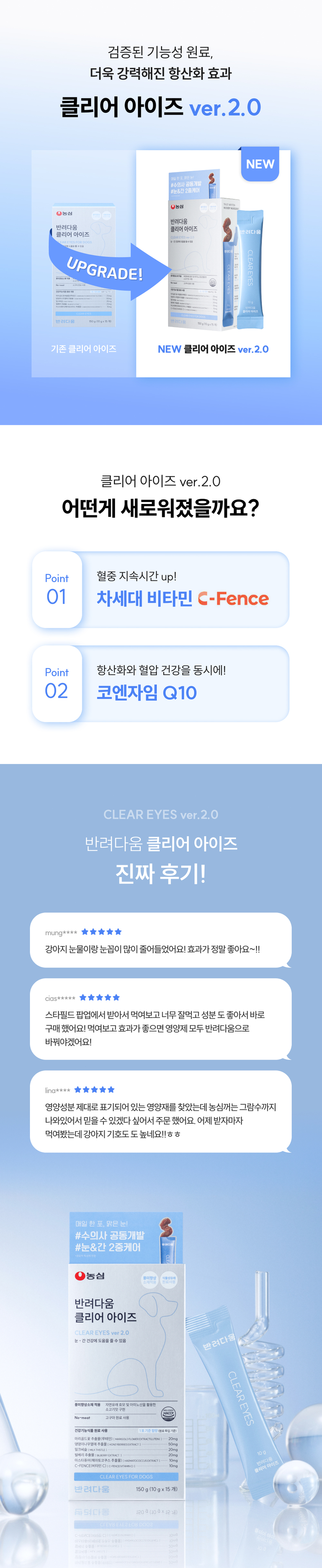 [무료배송] 농심 반려다움 독 클리어 아이즈(눈) 영양제 15개입 1번째