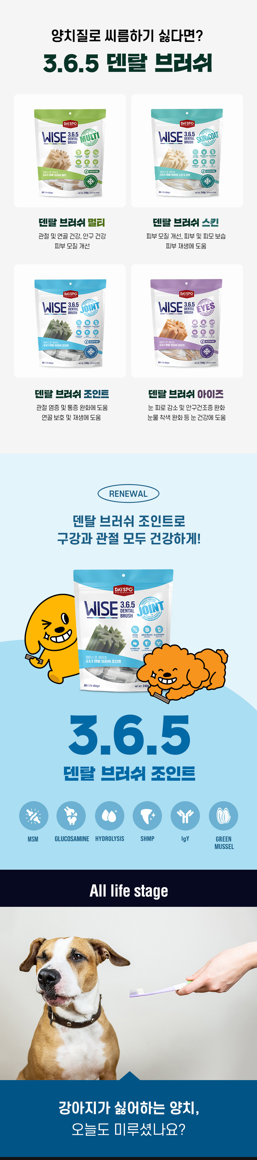 [심쿵펫페어][무료배송] 데이스포 독 와이즈 3.6.5 덴탈케어 브러쉬 관절건강 240g 20개입 6번째