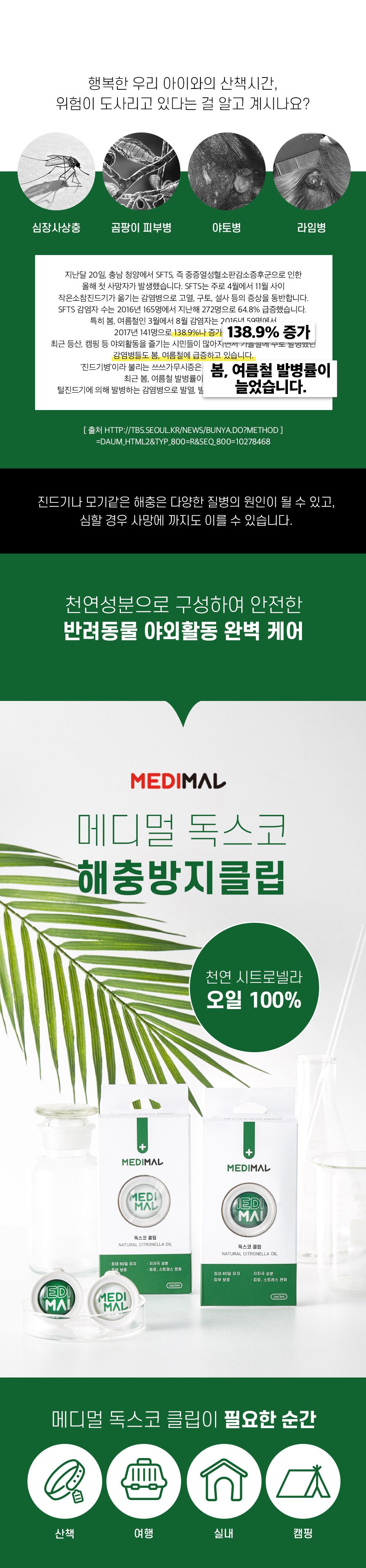 메디멀 독스코 안심산책 클립 그린/화이트 0번째
