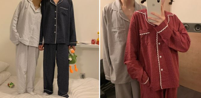 [무료배송] 찰리롤리 딥체크 잠옷 레이스 파자마 셔츠 커플룩 S-2XL 23번째