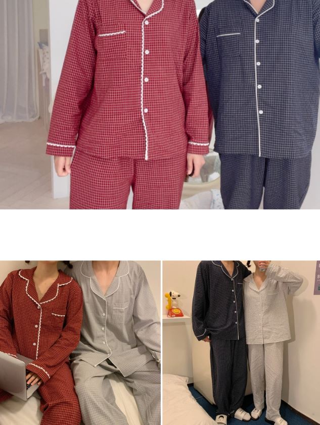 [무료배송] 찰리롤리 딥체크 잠옷 레이스 파자마 셔츠 커플룩 S-2XL 21번째