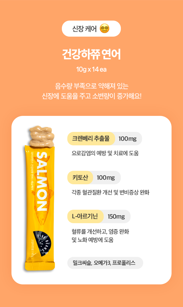 [무료배송] 파이브빈스 건강하쮸 연어 10g*14ea 13번째