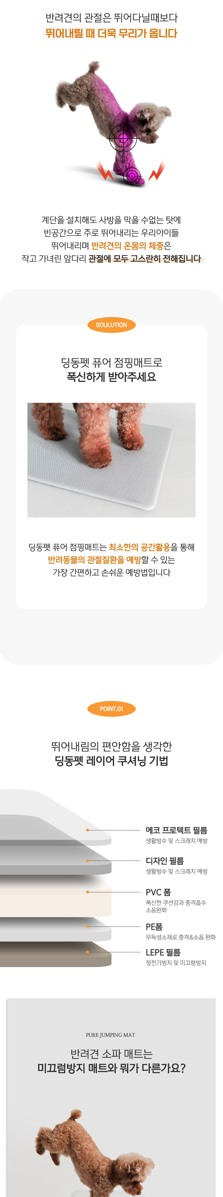 [무료배송] 딩동펫 반려동물 미끄럼방지 퓨어점핑 방수매트 다크그레이/라이트그레이/화이트 S-L 2번째
