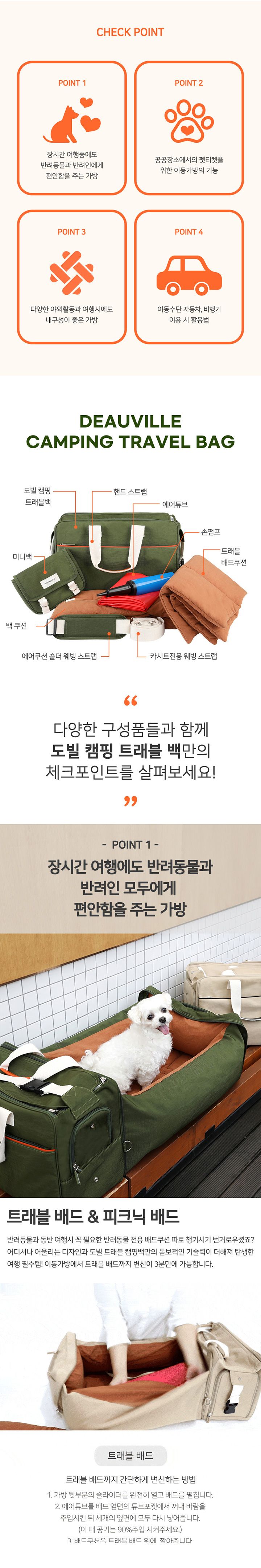 [무료배송] 쁘띠몽드 도빌 캠핑 트래블백+미니 크로스백 카키/베이지 M/L 1번째