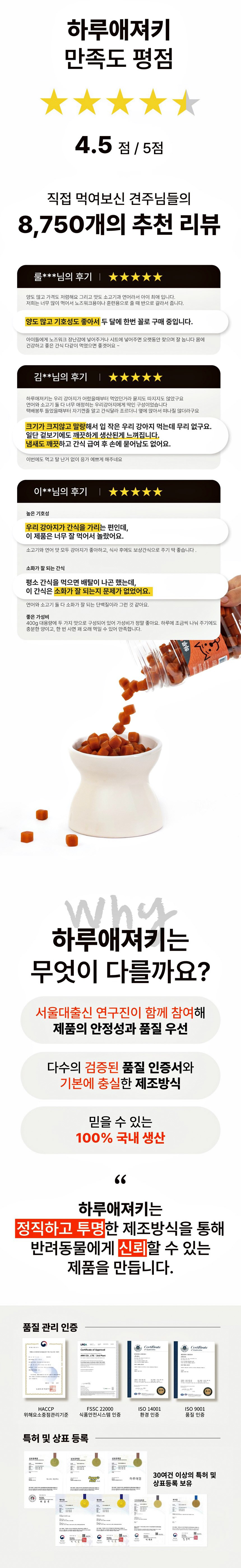 [NEW신상][무료배송] 하루애 독 져키 5종 400g (소고기/연어/오리/양/황태) 2번째