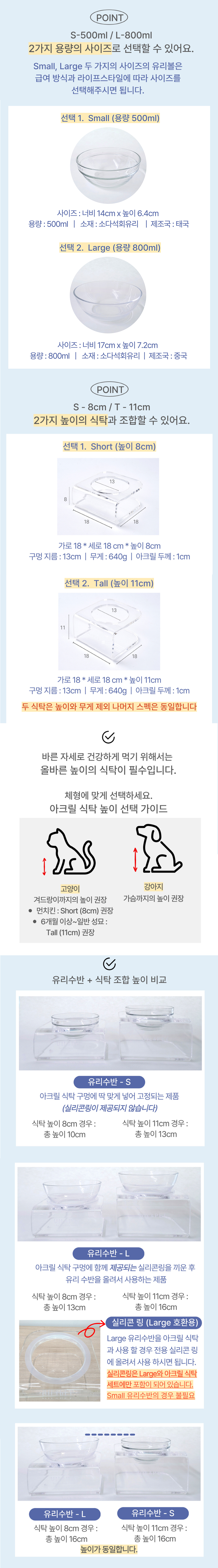 [무료배송] 유일앤펫 고양이 강아지 투명 유리 물그릇 식탁 세트 3번째