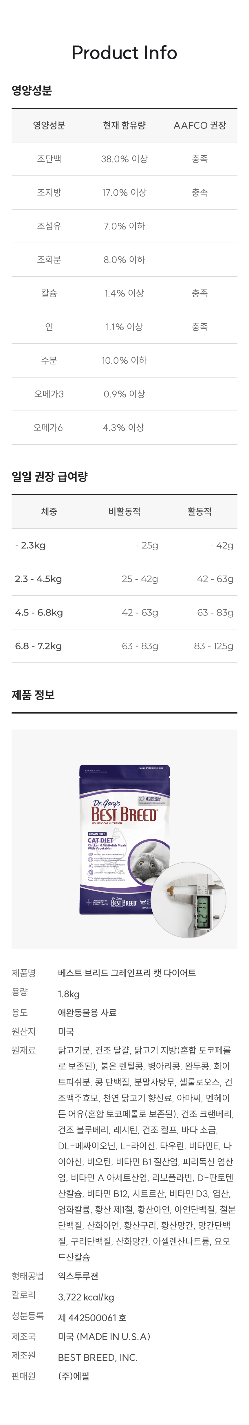 [NEW신상]베스트브리드 캣 그레인프리 다이어트 1.8kg 9번째