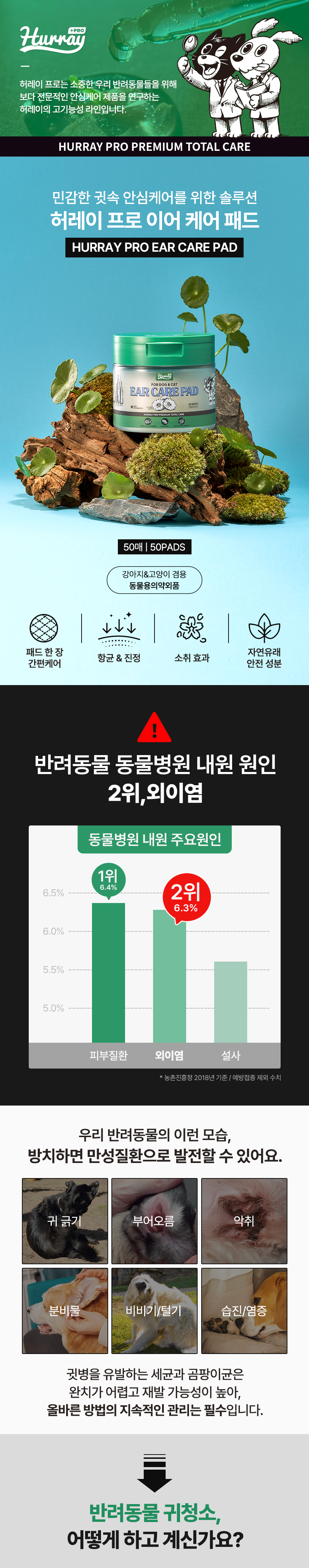 [무료배송] 허레이 프로 이어 케어 패드 50매 1번째