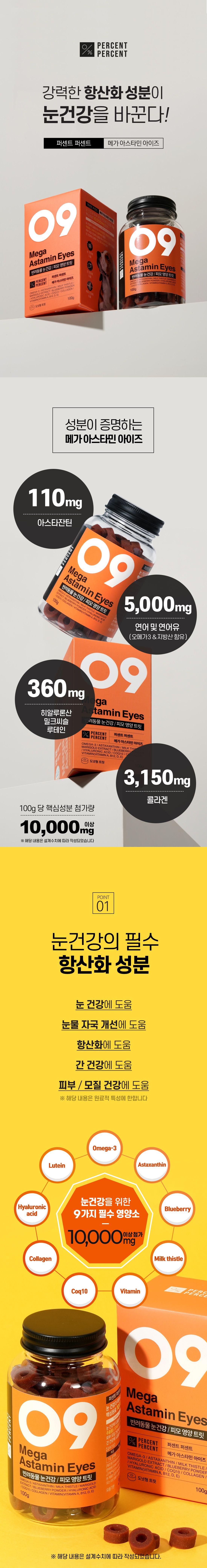 퍼센트퍼센트 메가아스타민아이즈 오메가3 눈물 눈영양제 100g 1번째