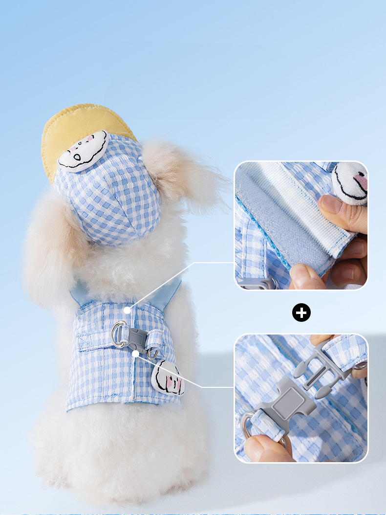 [NEW신상][무료배송] 모야펫 메쉬 멜빵 하네스 + 모자 SET 블루 (S-XL) 4번째
