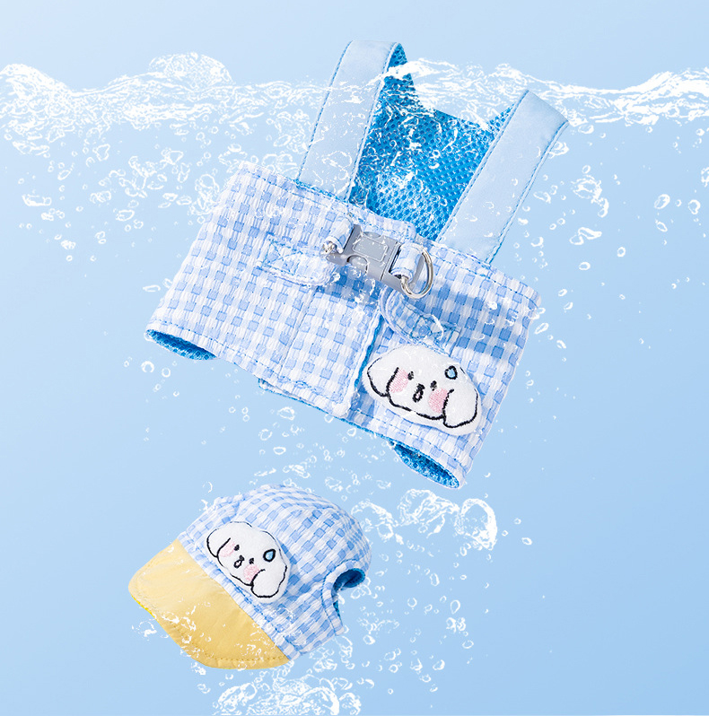 [NEW신상][무료배송] 모야펫 메쉬 멜빵 하네스 + 모자 SET 블루 (S-XL) 10번째