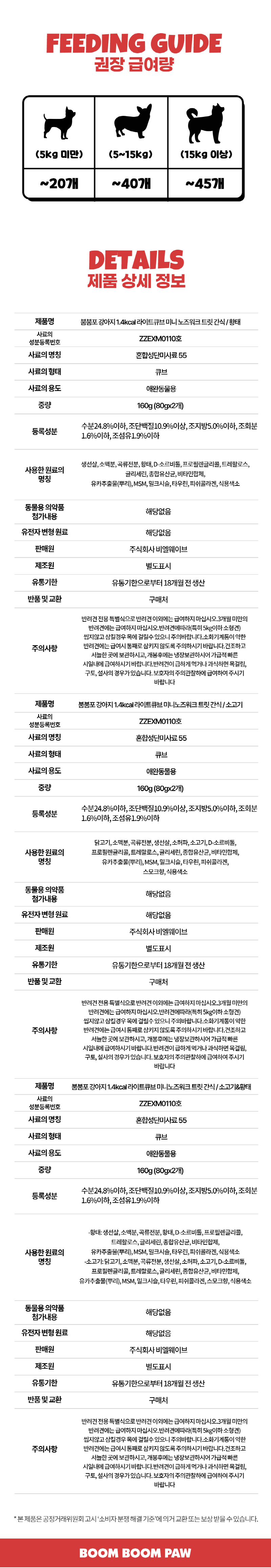 [무료배송] 붐붐포 독 1.4kcal 라이트 큐브 트릿 소고기 160g 8번째