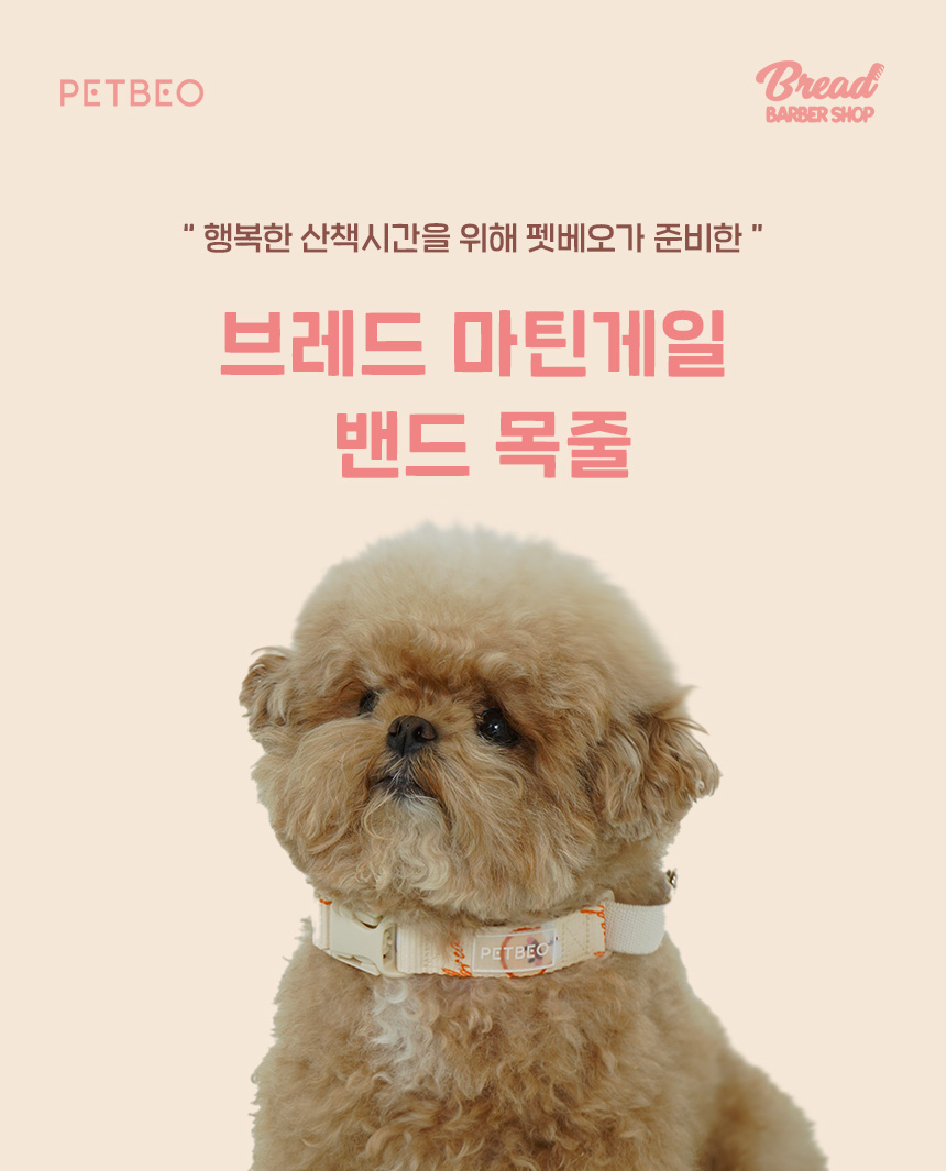 [무료배송] 펫베오 독 브레드이발소 워크윗 마틴게일 목줄 베이지/핑크/소라 S-L 2번째
