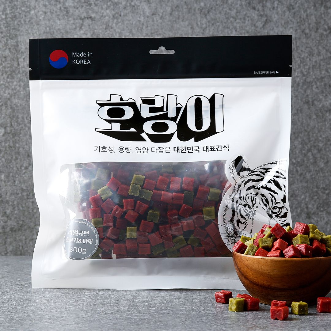 [대용량] 100% 국내산 호랑이 독 리얼큐브 소고기&야채 300g 0번